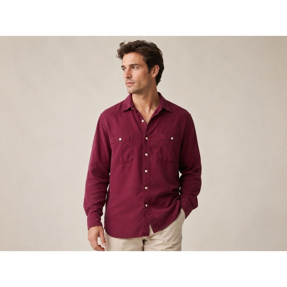 Summa Silk 100% Button Front Shirt Mens Sz L Burgundy Long Sleeve Casual Vintage